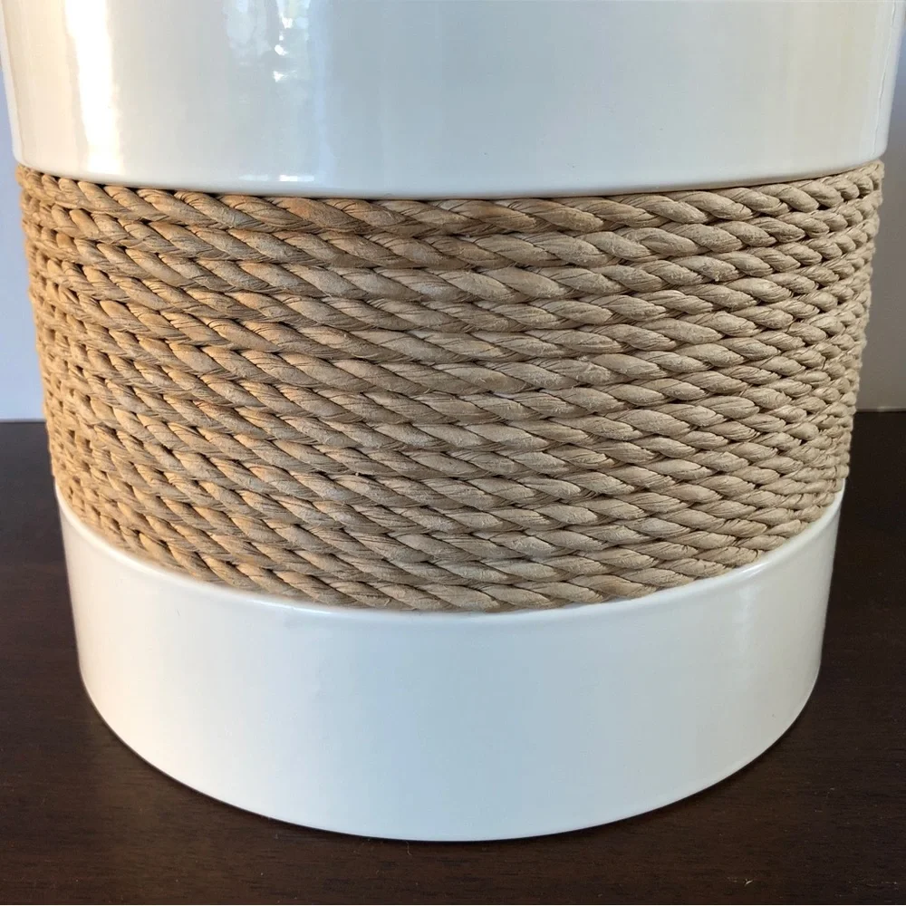 Vintage 70s Georges Briard Cream Vinyl Ice Bucked Wrapped in Natural Jute